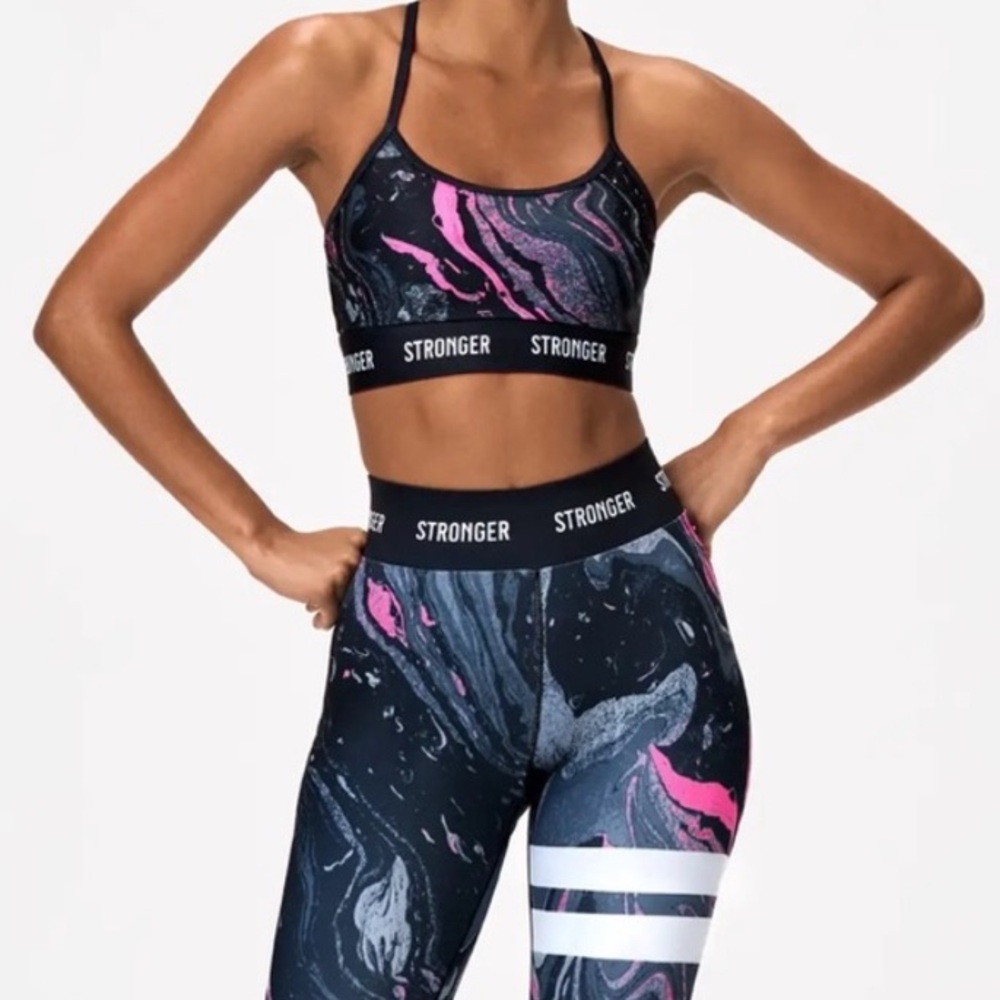 Stronger Black and Pink Sports Bra
